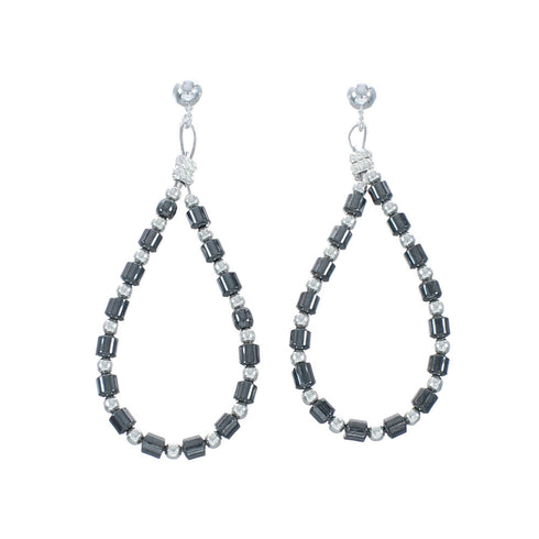Sterling Silver Hematite Bead Post Dangle Earrings X10281